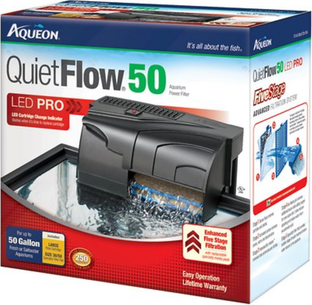 Aqueon QuietFlow Fresh & Saltwater Aquarium Filter, Size 50