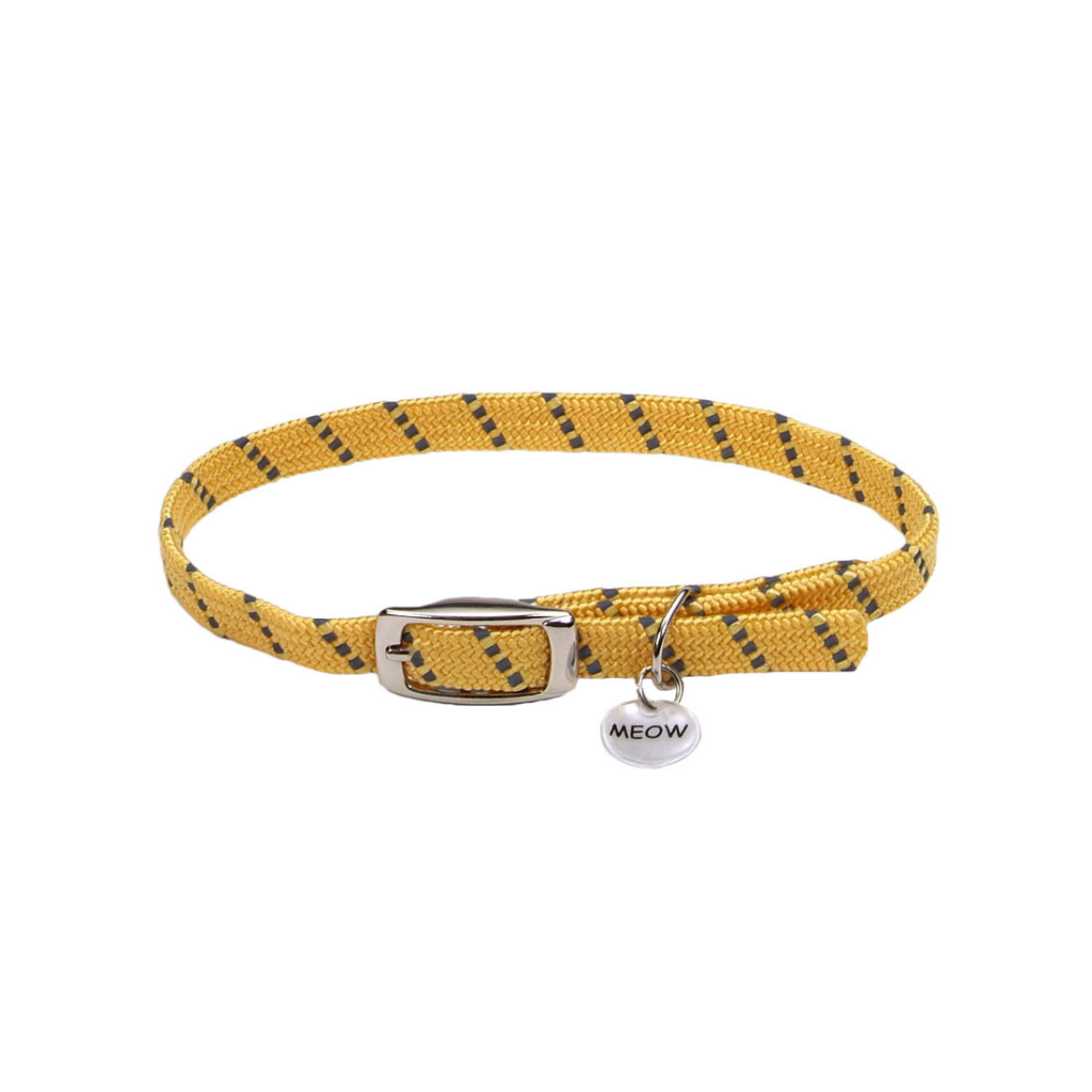 ElastaCat Reflective Safety Stretch Collar with Reflective Charm for Cats, Yellow, 10-in