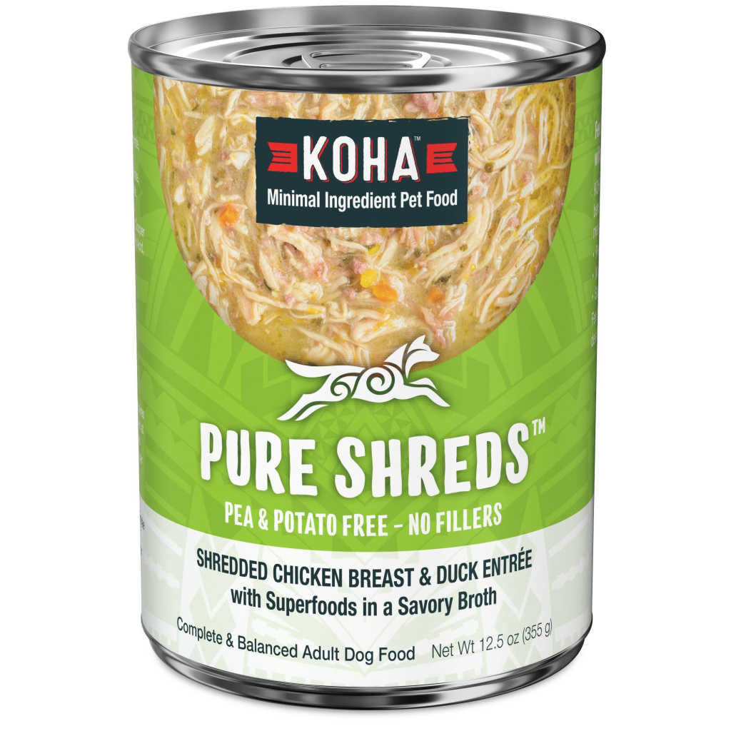 Koha Pure Shreds Shredded Chicken Breast & Duck Entree Canned Dog Food, 12.5-oz