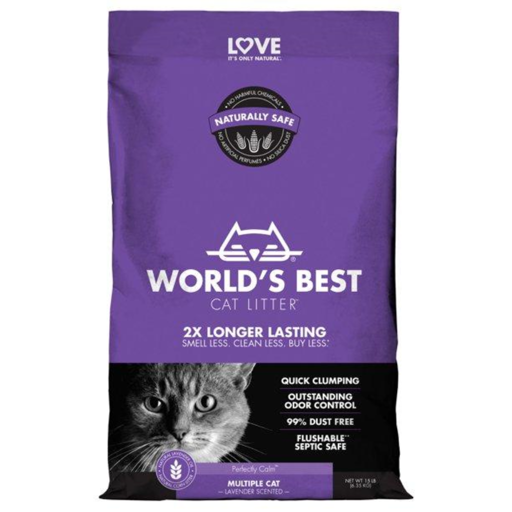 World's Best Cat Litter Lavender Scented Multiple Cat Clumping Formula, 15-lb C/3
