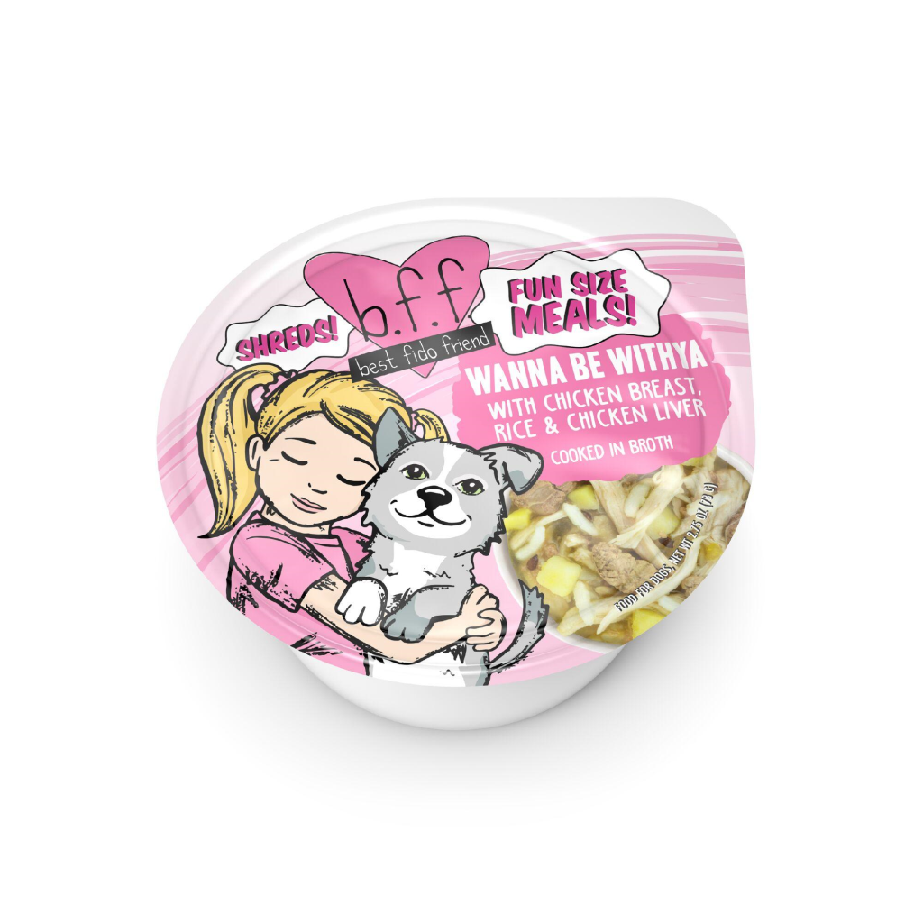 BFF Fun Size Meals Wanna Be Withya with Chicken Breast, Rice & Chicken Liver Wet Dog Food Cup, 2.75-oz