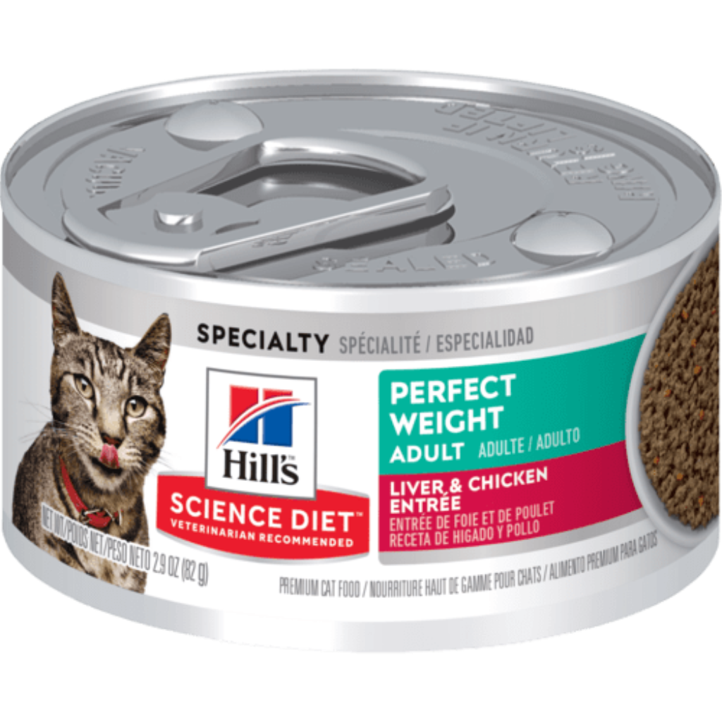 Hill's Science Diet Adult Perfect Weight Liver & Chicken Wet Cat Food for healthy weight management, 2.9-oz