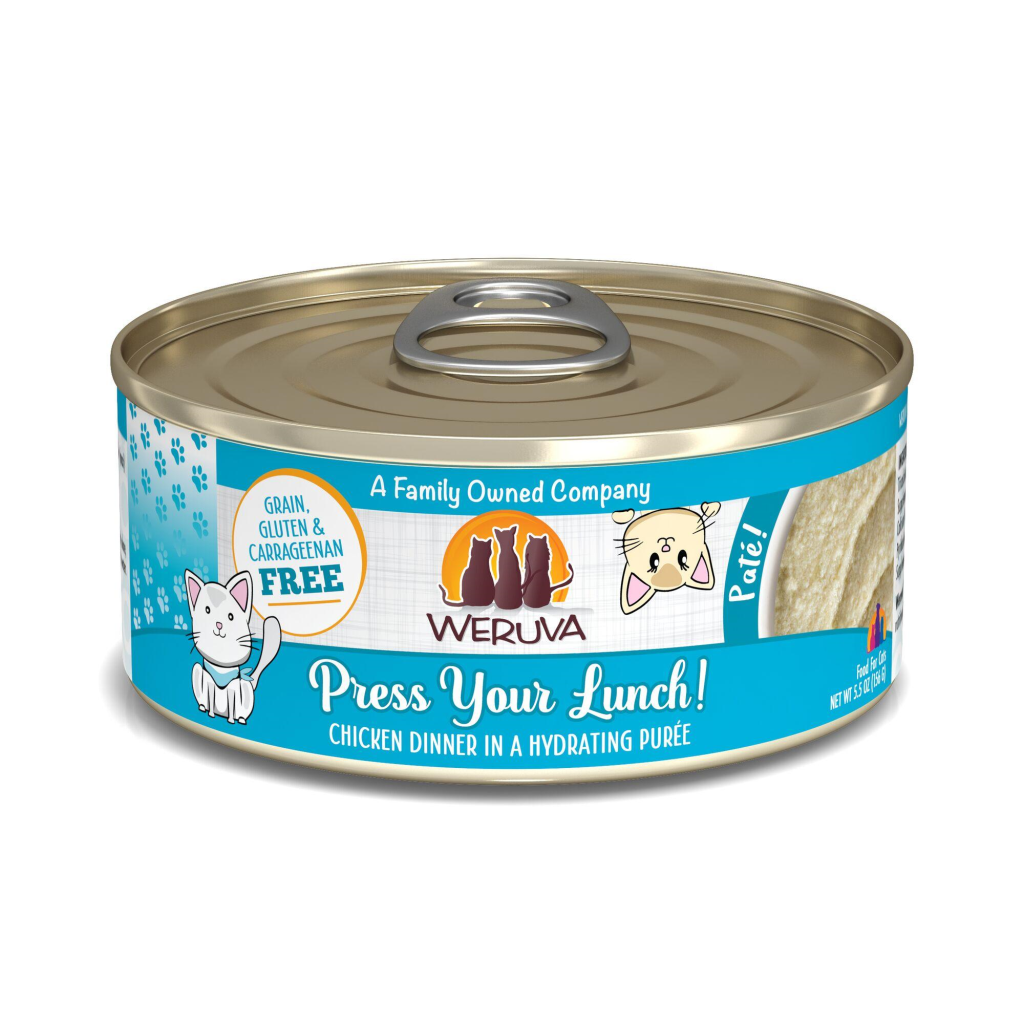 Weruva Cat Pate Press Your Lunch! Chicken Dinner in a Hydrating Puree Wet Cat Food Can, 5.5-oz