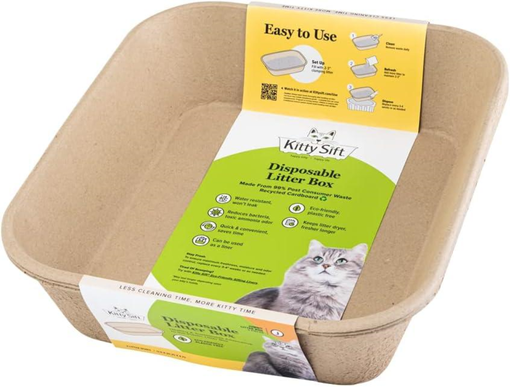 Kitty Sift Sustainable, Clean & Disposable Cat Litter Box, Jumbo, 3-pk