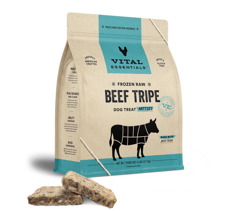Vital Essentials Beef Tripe Patties Frozen Raw Dog Treats, 6-lb