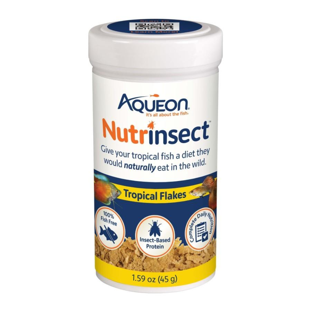 Aqueon Nutrinsect Fish-Free Tropical Flakes Fish Food, 1.59-oz