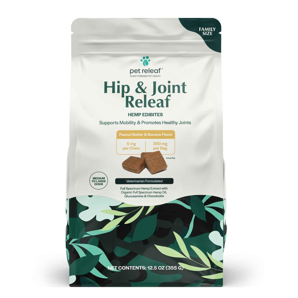 Pet Releaf Hip & Joint Releaf Edibites Peanut Butter & Banana Alternative Supplement for Medium to Large Dogs, Family Size, 12.5-oz