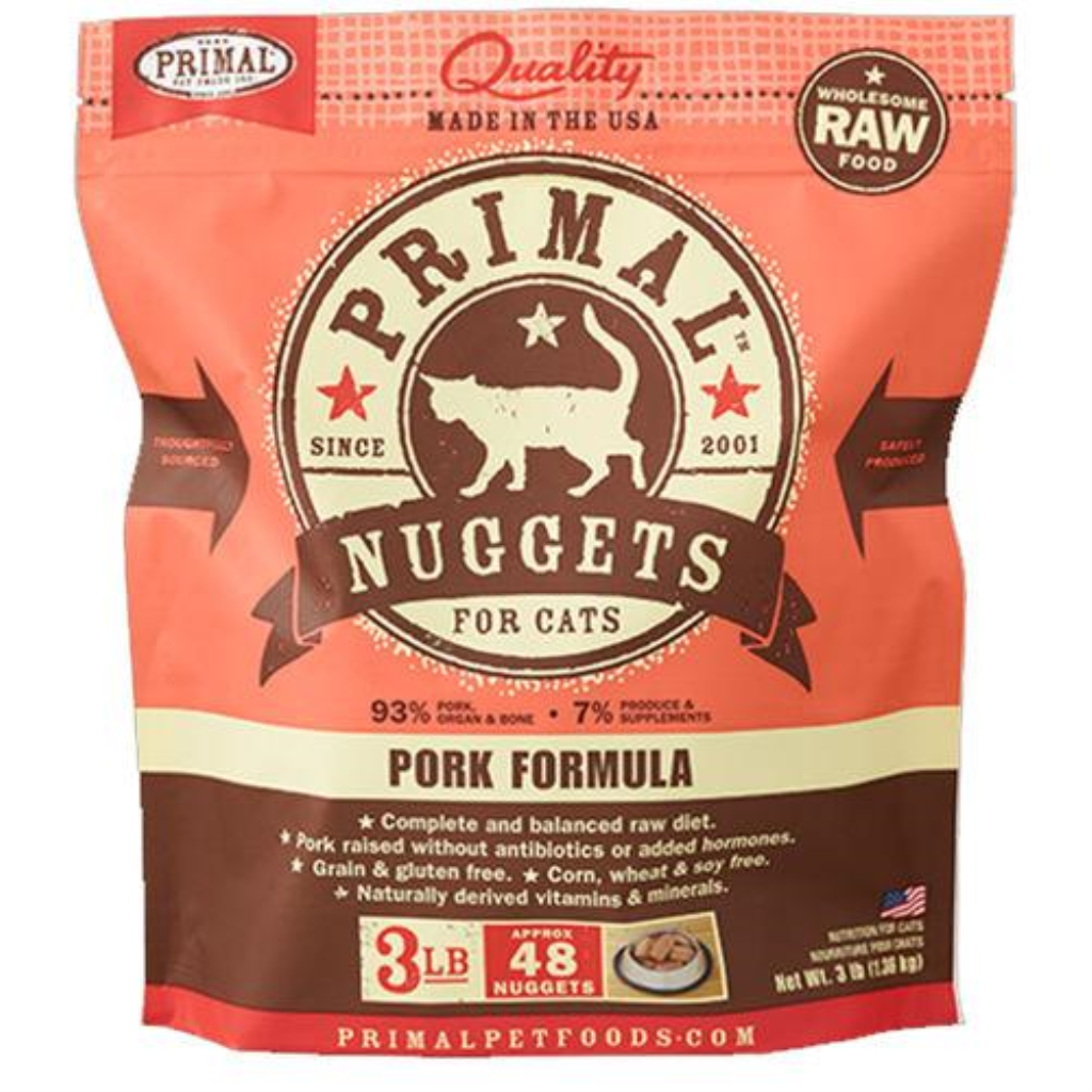 Primal Raw Frozen Nuggets Pork Formula Raw Cat Food, 3-lb