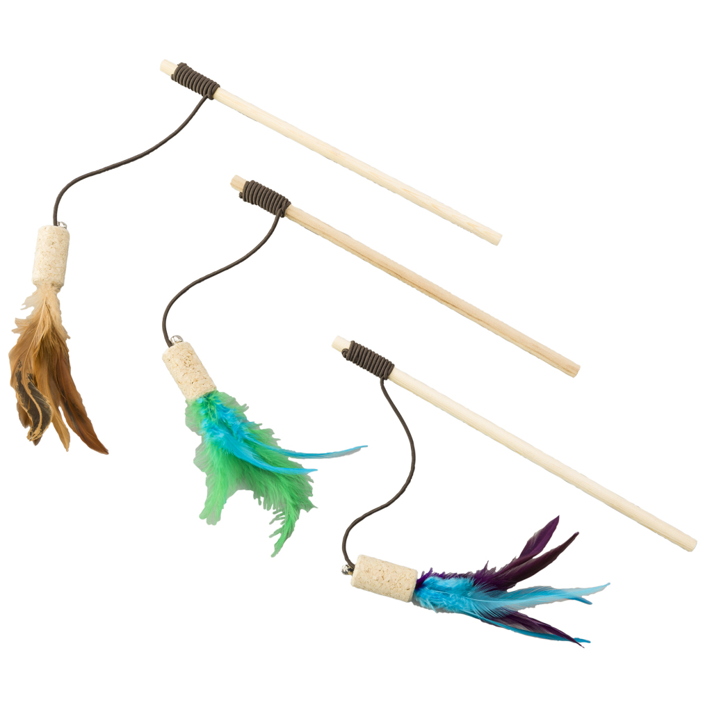 Ethical Pet Spot Cat-Bernet Cork with Feathers Teaser Wand Cat Toy, Color Varies