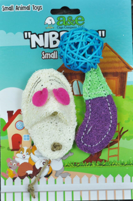 A&E Cage Company Nibbles Loofah Eggplant Ball & Mouse Small Animal Toy