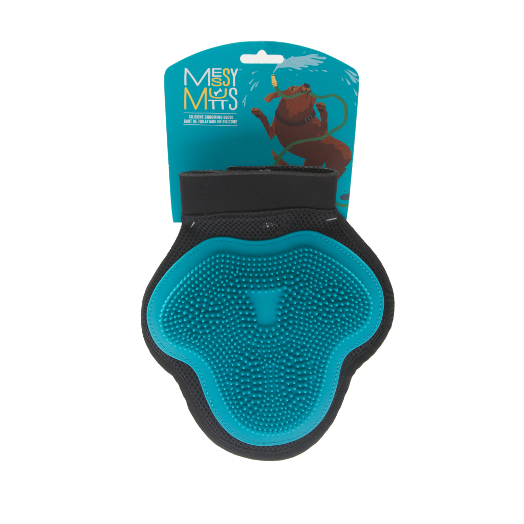 Messy Mutts Silicone Grooming Glove, Blue