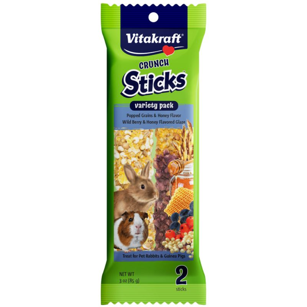 Vitakraft Crunch Sticks Variety Pack Rabbit & Guine Pig Treats, Popped Grains & Honey, Wild Berry & Honey, 3-oz