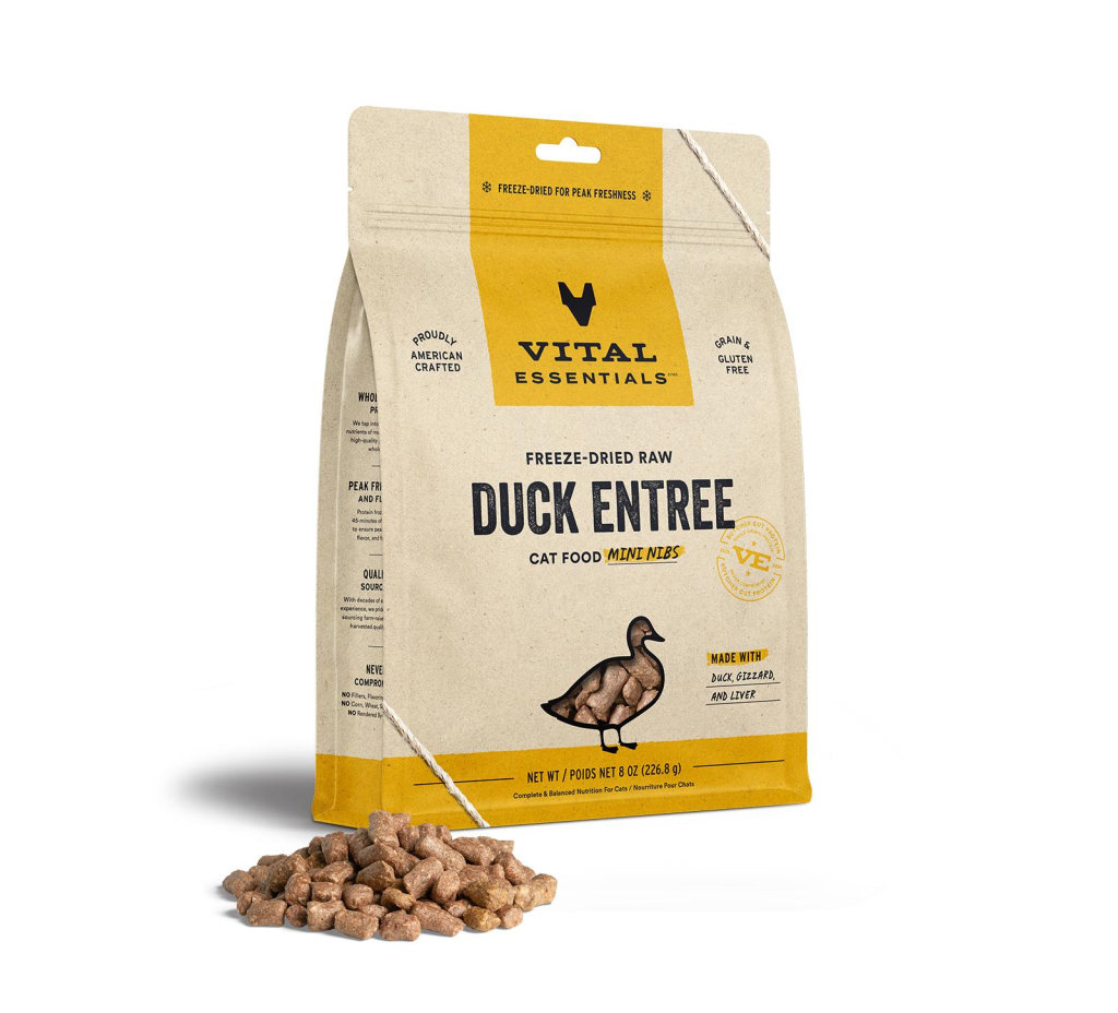 Vital Essentials Duck Entree Mini Nibs Freeze-Dried Raw Cat Food, 8-oz
