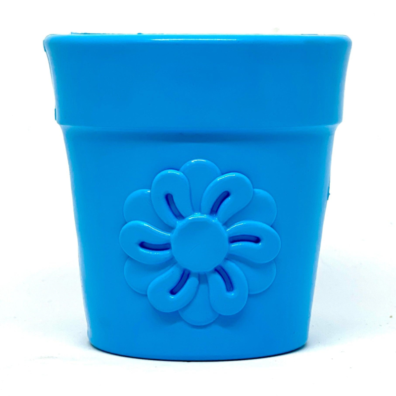SodaPup Flower Pot Durable Rubber Treat Dispenser & Enrichment Dog Toy, Blue, Large