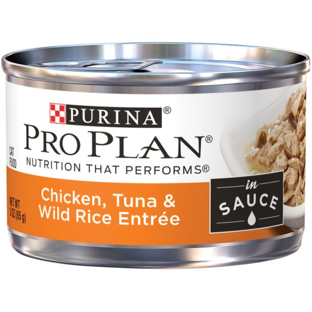 Purina Pro Plan Chicken, Tuna & Wild Rice Entrée in Sauce Canned Cat Food, 3-oz