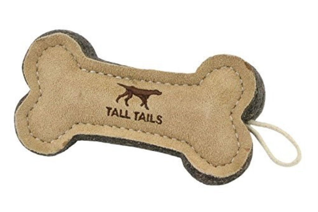 Tall Tails Natural Wool & Leather Bone Dog Toy, 6-in