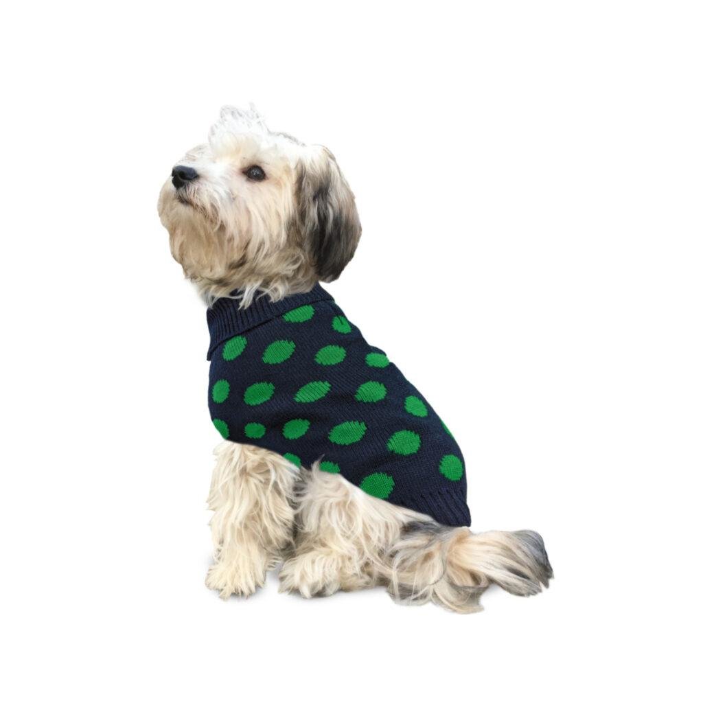 Ethical Fashion Pet Contrast Dot Dog Sweater, Green, X-Small