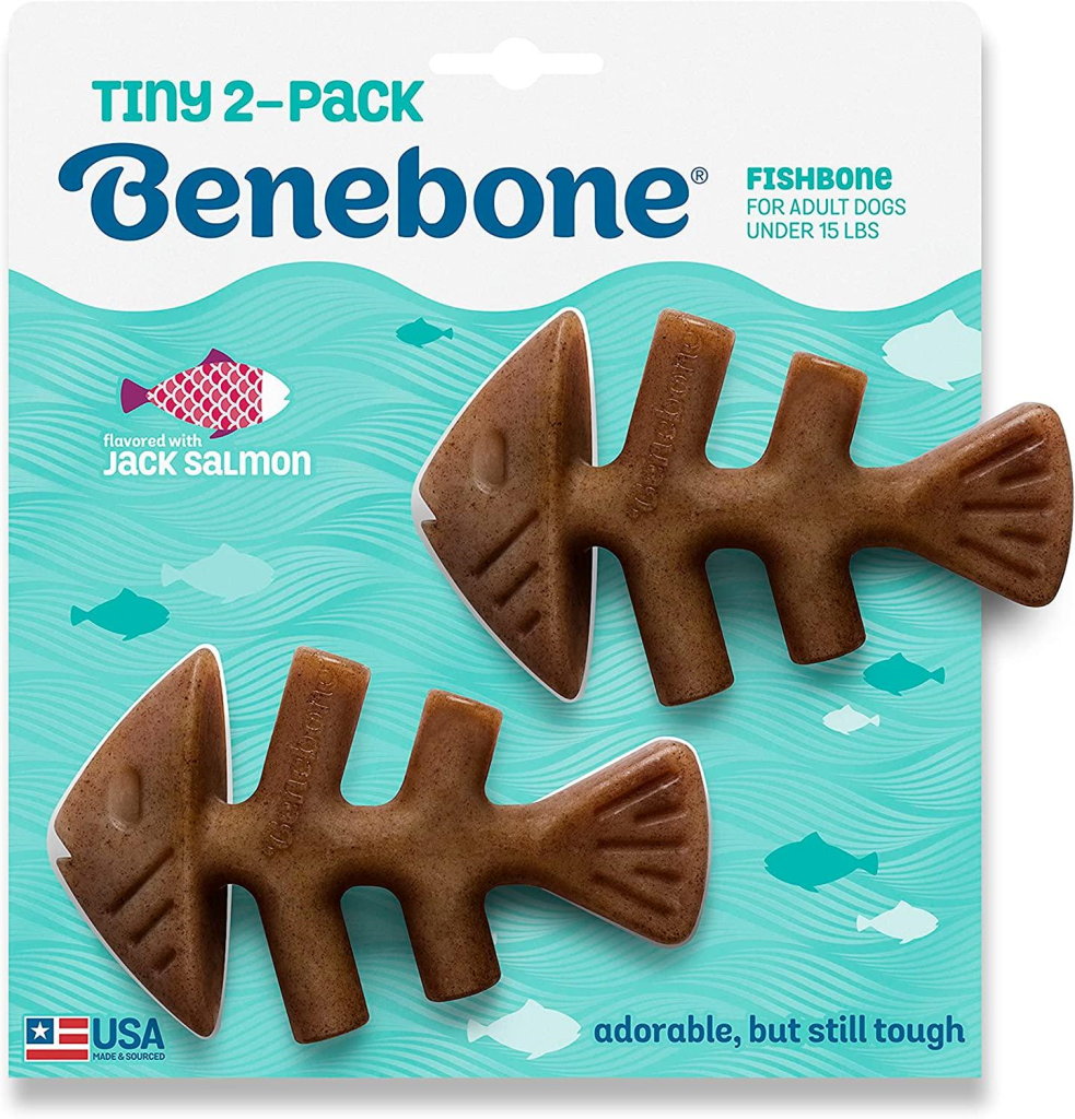 Benebone Fishbone Jack Salmon Flavor Dog Toy, Tiny, 2-pk