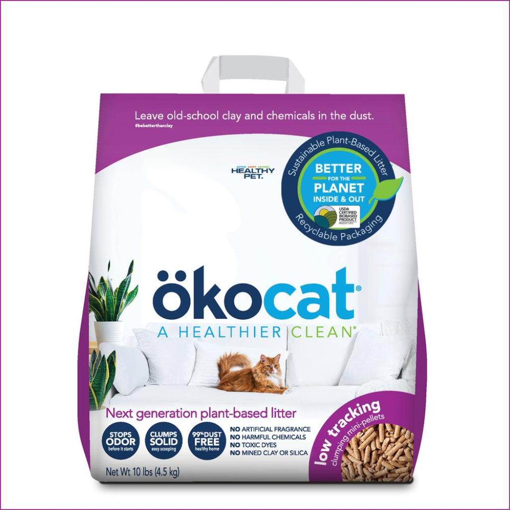 Okocat Low Tracking Mini-Pellets Clumping Wood Cat Litter, 10-lb