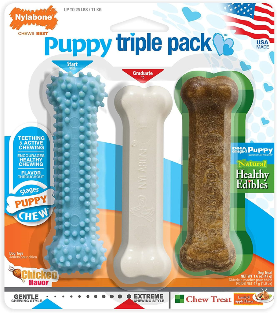 Nylabone Puppy Chew Puppy Triple Pack Dog Toy, Blue, 3-pk