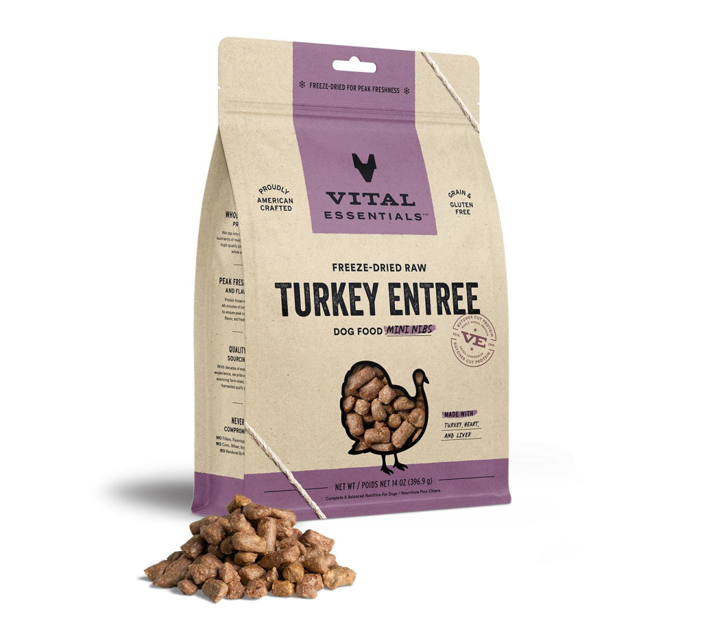 Vital Essentials Turkey Entree Mini Nibs Freeze-Dried Raw Dog Food, 14-oz