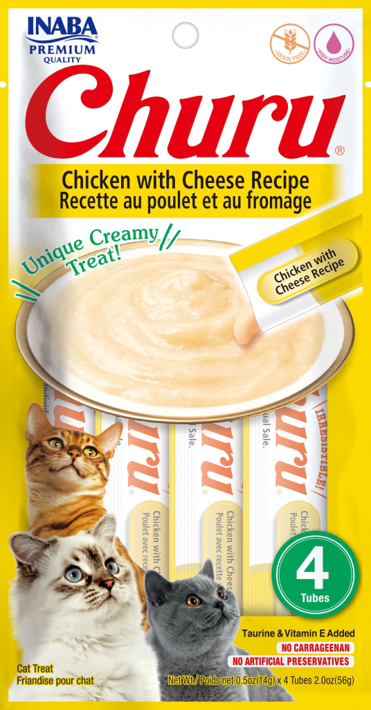 Inaba Churu Puree Chicken with Cheese Grain-Free Cat Treat, 0.5-oz, 4-pack