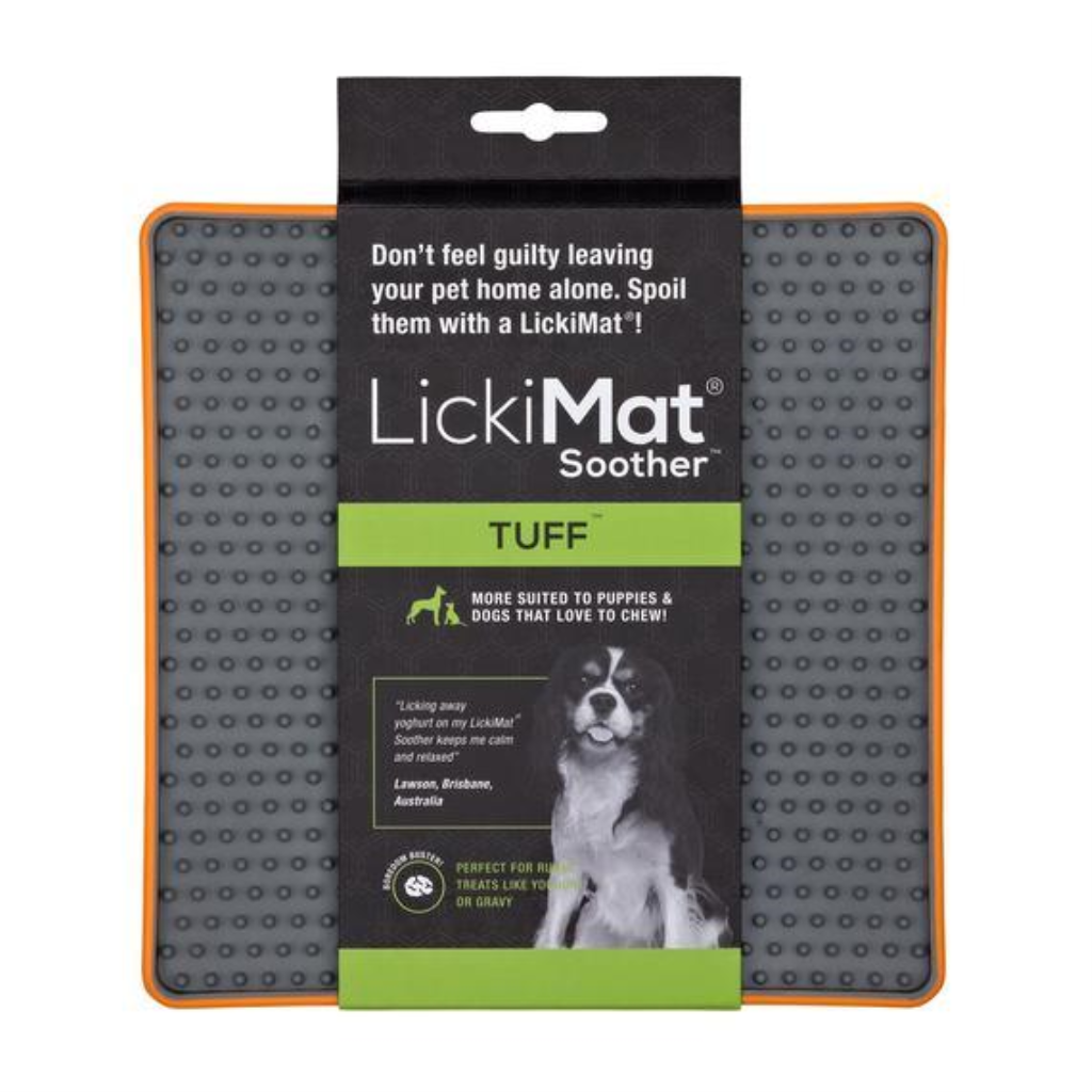 LickiMat Soother Tuff Dog Slow Feeder Mat, Orange, 8-in x 8-in