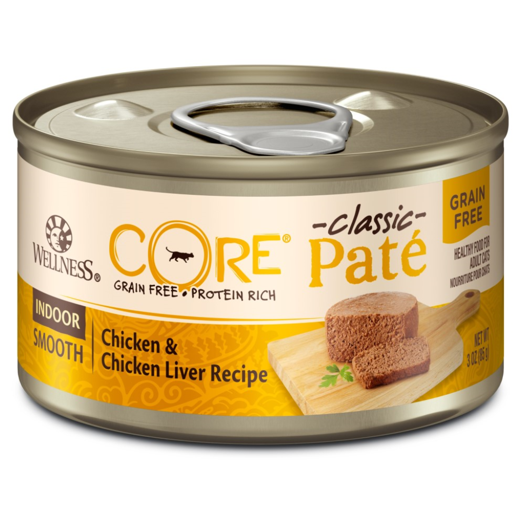 Wellness CORE Pate Grain-Free Indoor Chicken & Chicken Liver Wet Cat Food Cans, 3-oz