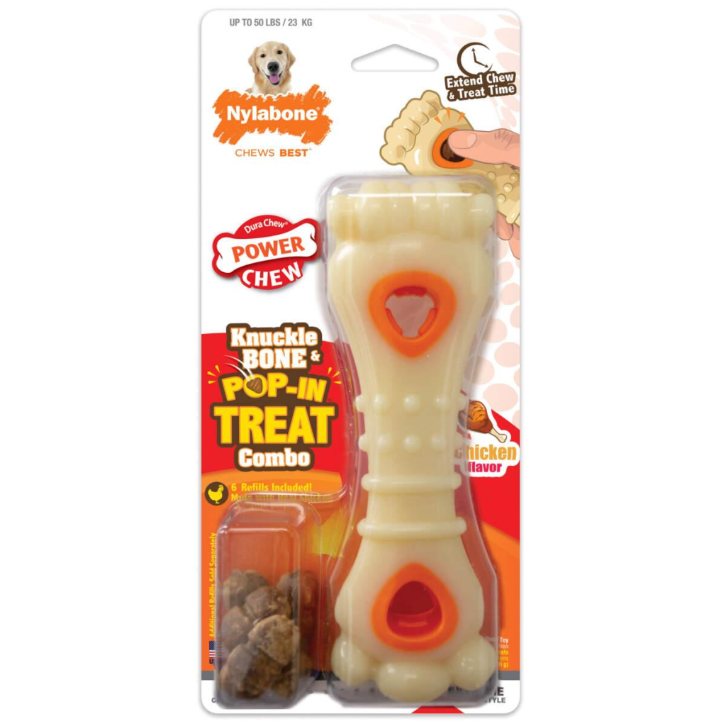 Nylabone Puppy Power Chew Knuckle Bone Pop-in Treat Dog Toy, X-Small