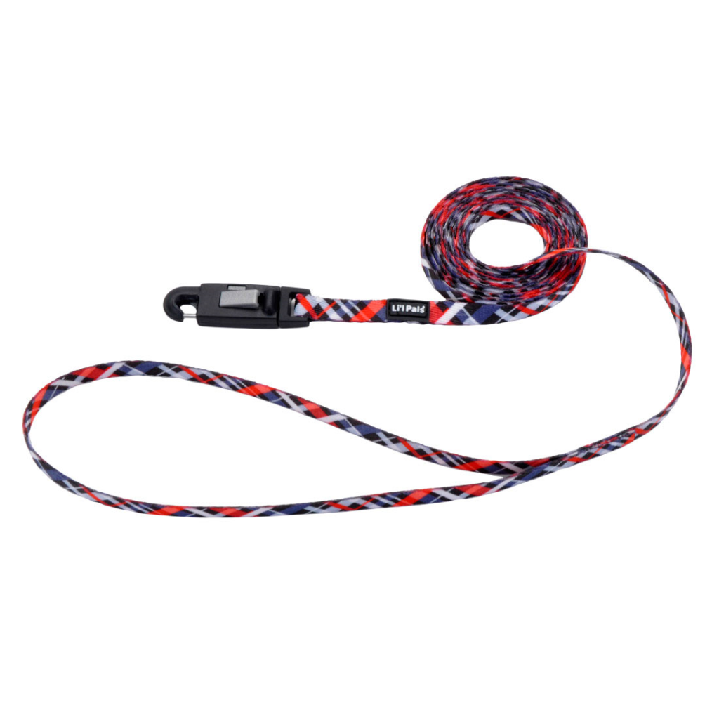 Li'l Pals Patterned Dog Leash with E-Z Snap, Red and Grey Plaid, 3/8-in x 6-ft