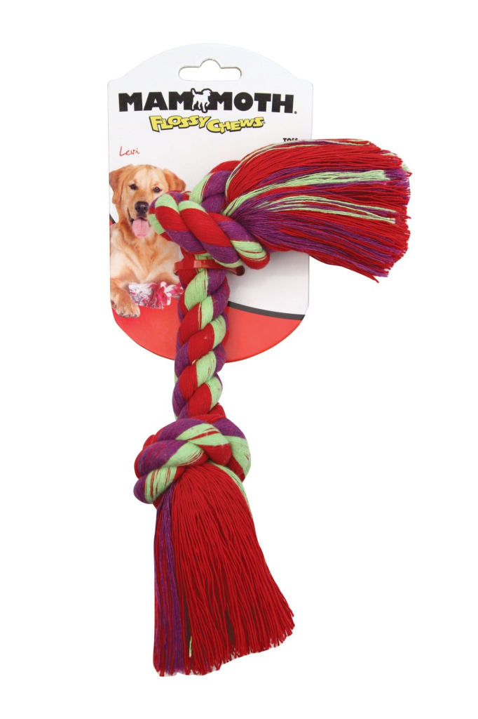 Mammoth Flossy Chews Colossal 2-Knot Rope Tug Dog Toy, Assorted Colors, 19-in