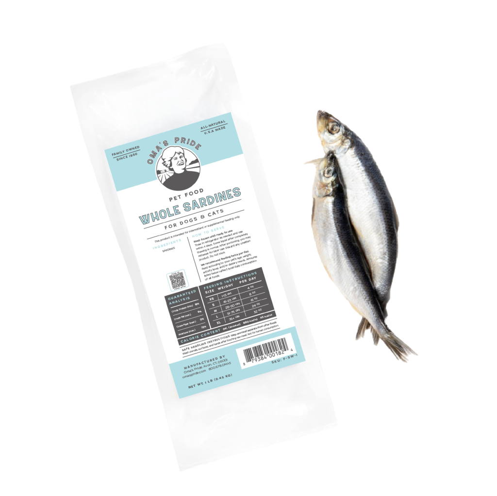 Oma's Pride Whole Sardines Frozen Dog & Cat Treats, 1-lb