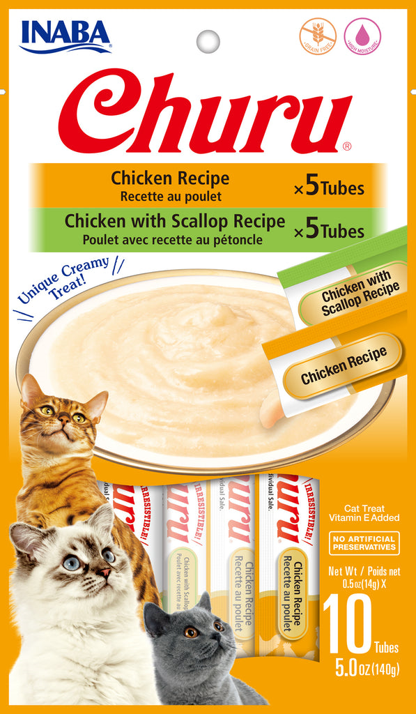 Inaba Churu Puree Chicken Variety Pack Grain-Free Cat Treats 0.5-oz 10-pack