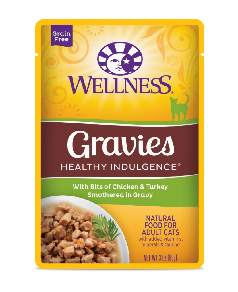 Wellness Healthy Indulgence Gravies with Bits of Chicken & Turkey Smothered in Gravy Grain-Free Wet Cat Food Pouches, 3-oz