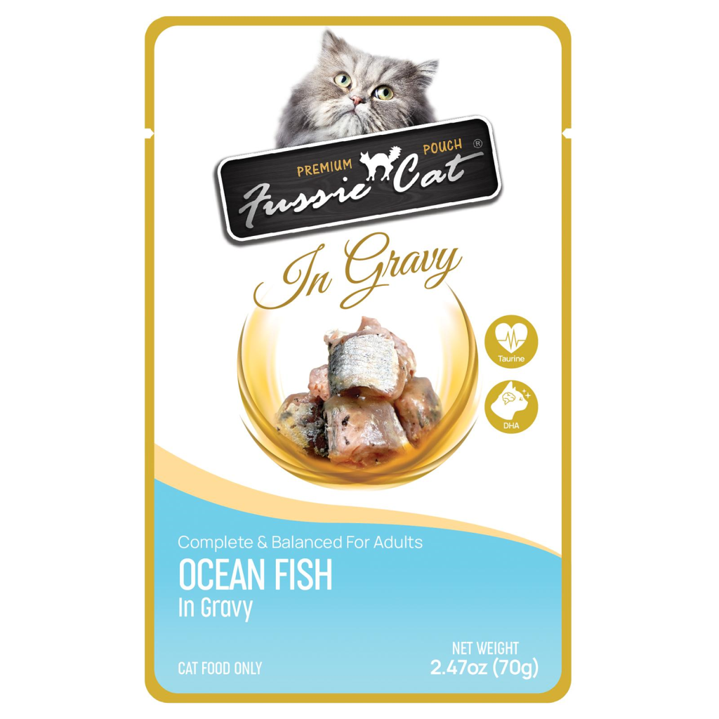 Fussie Cat Premium Ocean Fish in Gravy Wet Cat Food Pouch, 2.47-oz