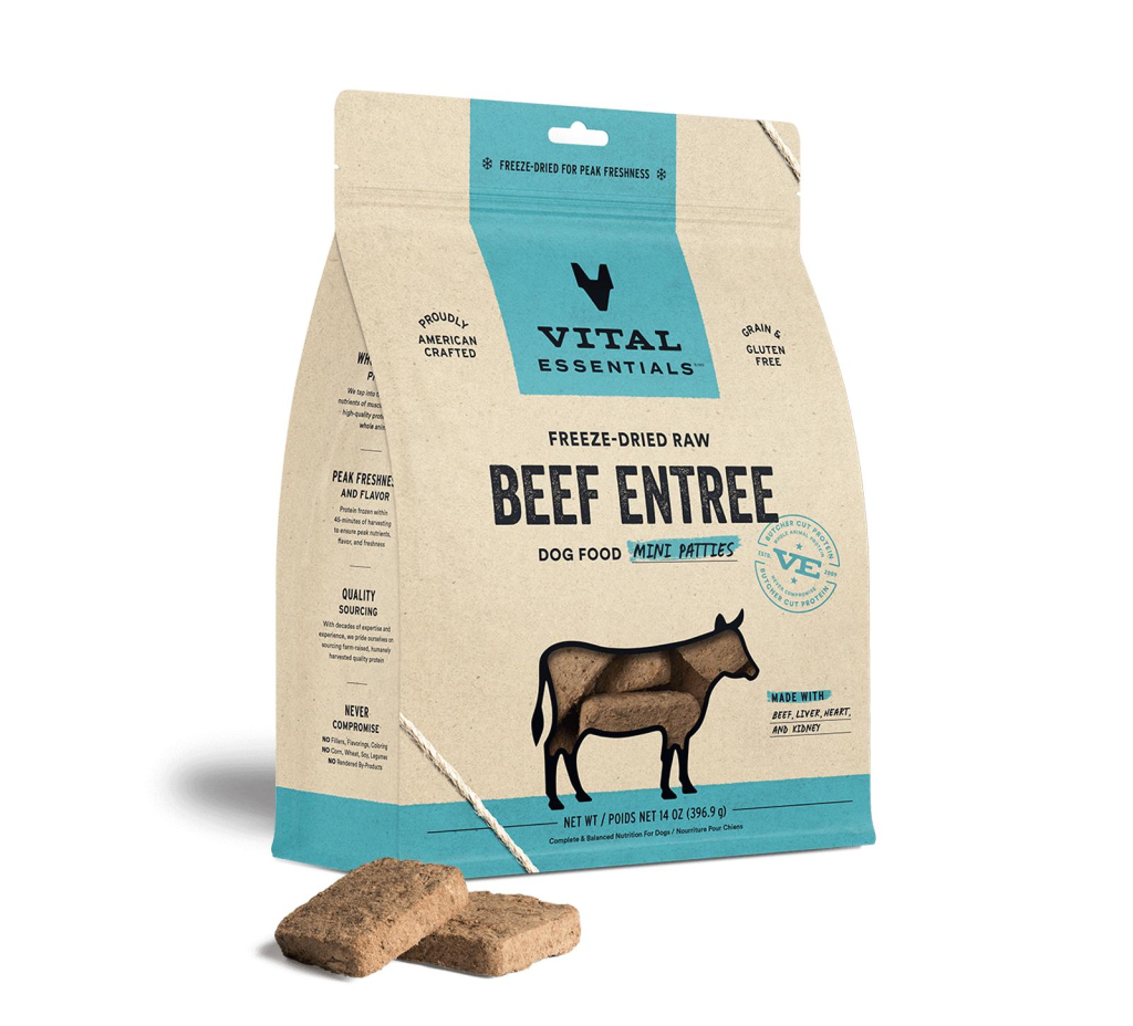Vital Essentials Beef Entree Mini Patties Freeze-Dried Raw Dog Food, 14-oz