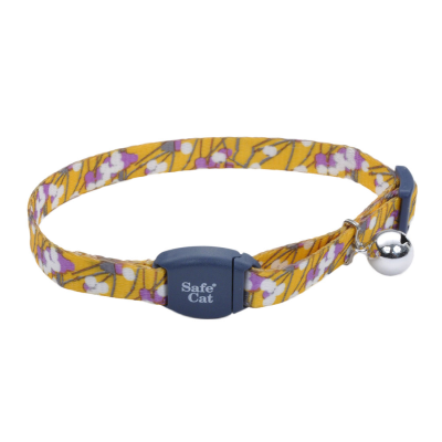 Safe Cat Adjustable Breakaway Cat Collar with Magnetic Buckle, Charcoal Stemmed Flower, 3/8-in x 8-in-12-in