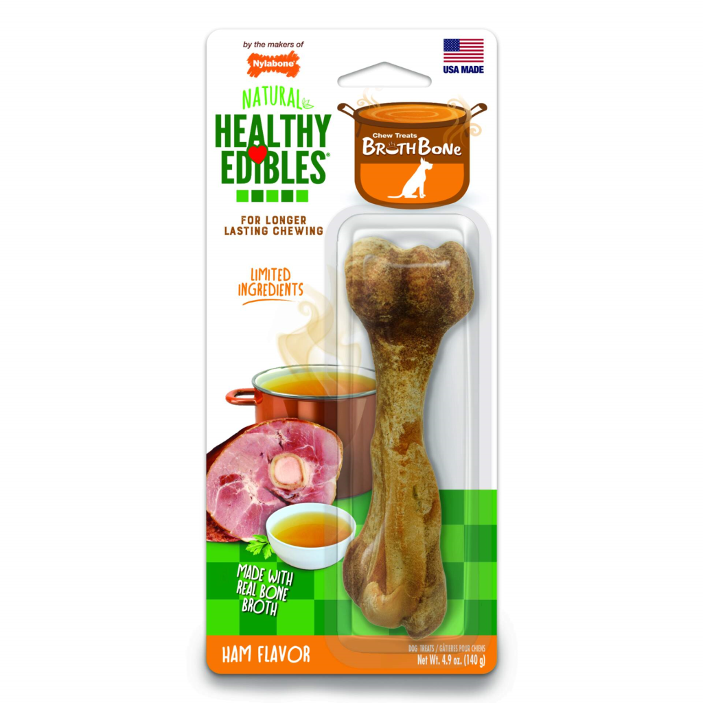 Nylabone Healthy Edibles Broth Bone Chew Dog Treats, Large, 1-count