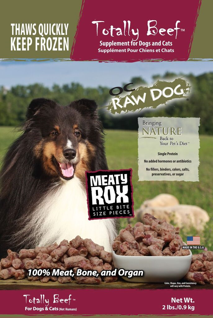 OC Raw Dog Totally Beef Meaty Rox Raw Frozen Food for Dogs & Cats, 2-lb