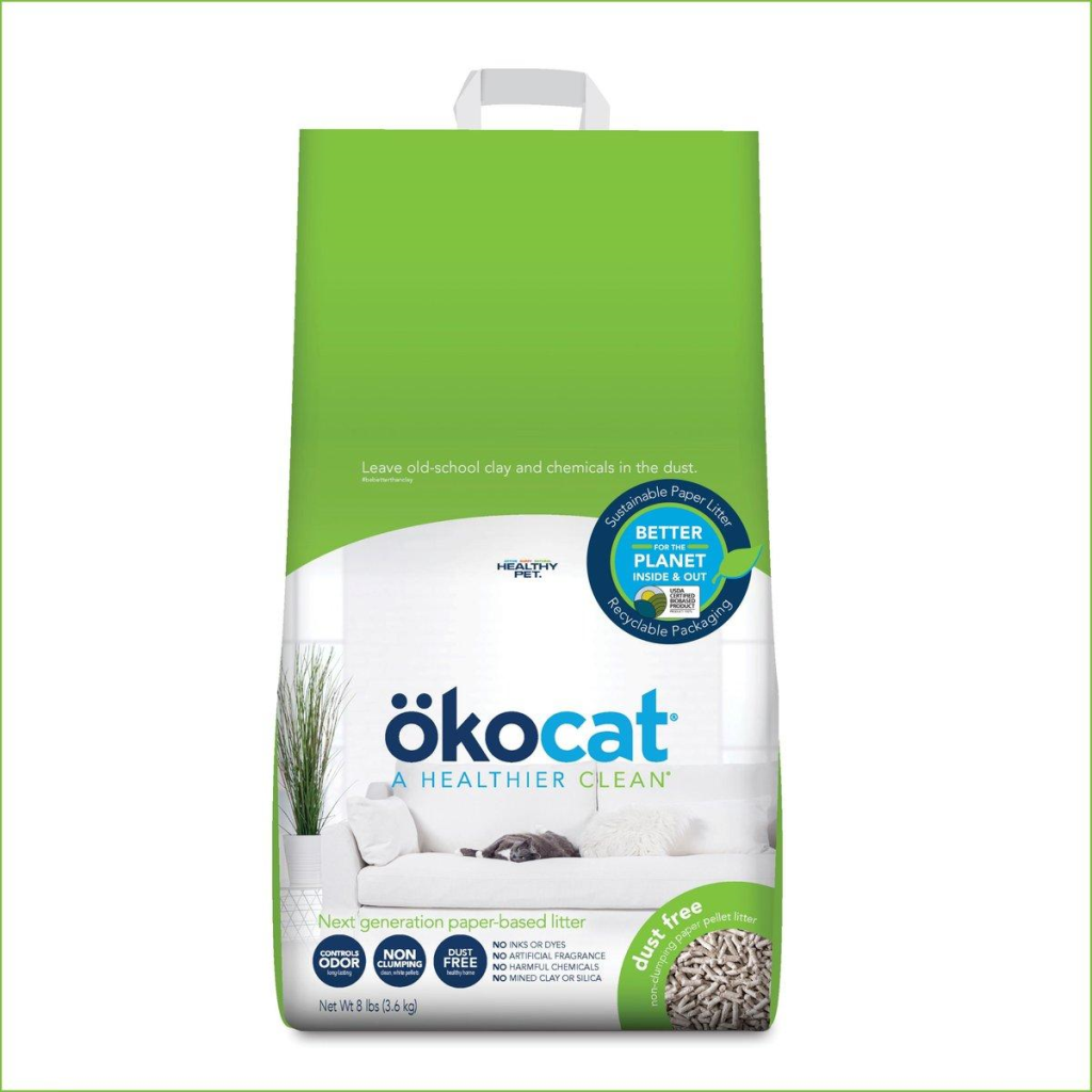 Okocat Dust-Free Unscented Non-Clumping Paper Pellet Cat Litter, 8-lb
