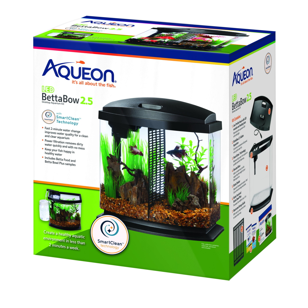 Aqueon LED BettaBow Kits with SmartClean Aquarium, Black, 2.5-gal
