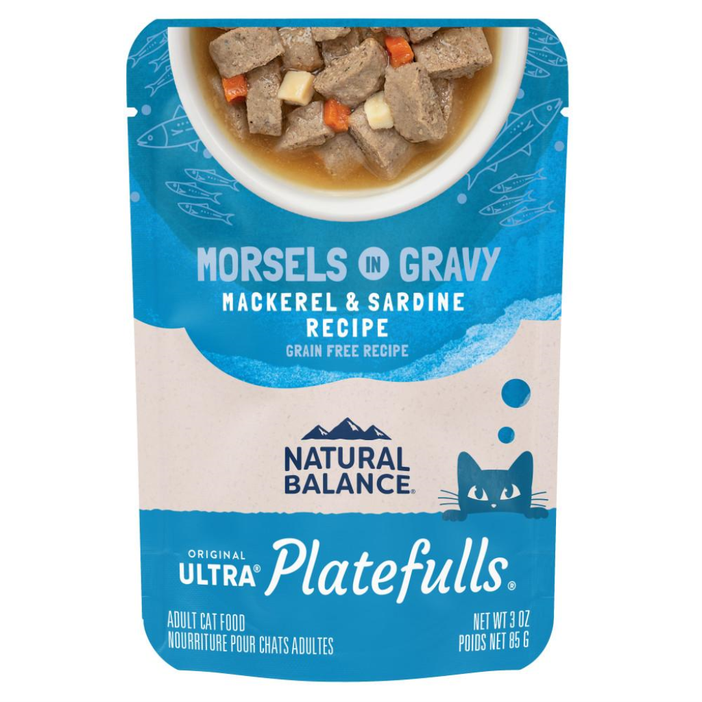 Natural Balance Original Ultra Platefulls Mackerel & Sardine Recipe Morsels in Gravy Wet Cat Food Pouches, 3-oz