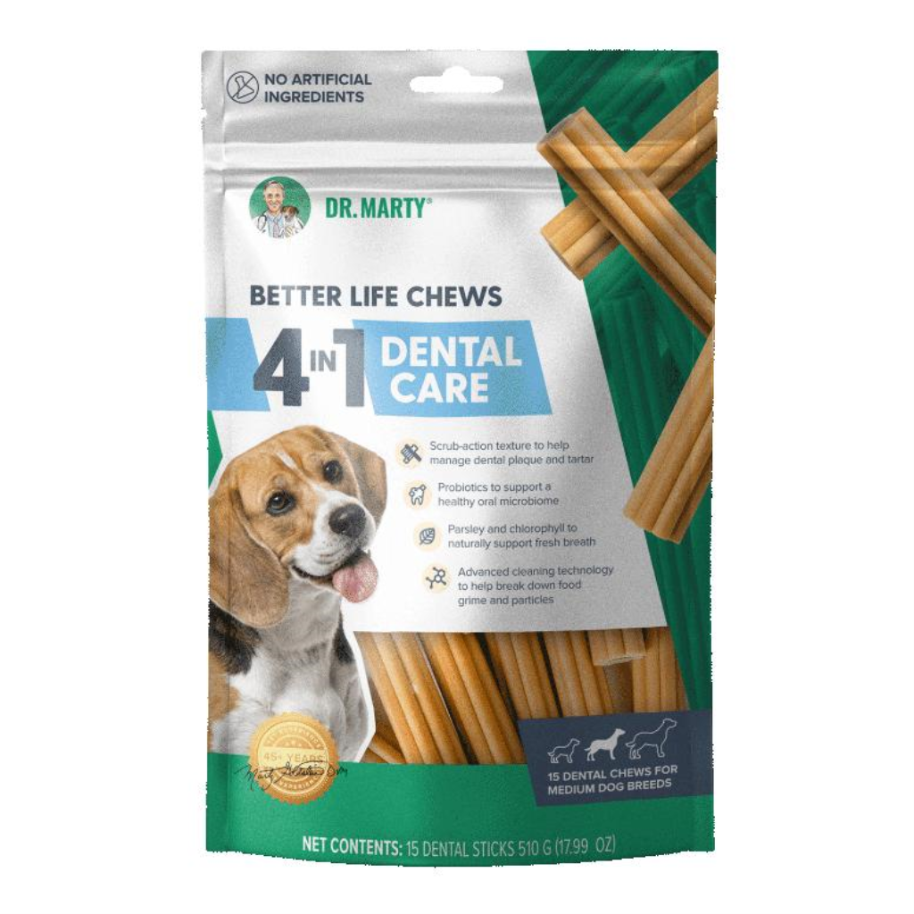 Dr. Marty Better Life Chews 4-in-1 Dental Care for Medium Breed Dogs, 17.99-oz