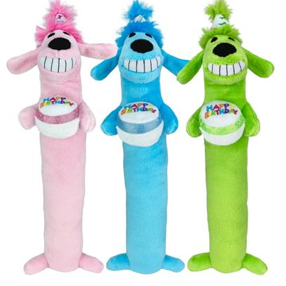 Multipet Loofa Dog Birthday Plush Dog Toy Assorted Colors 12"