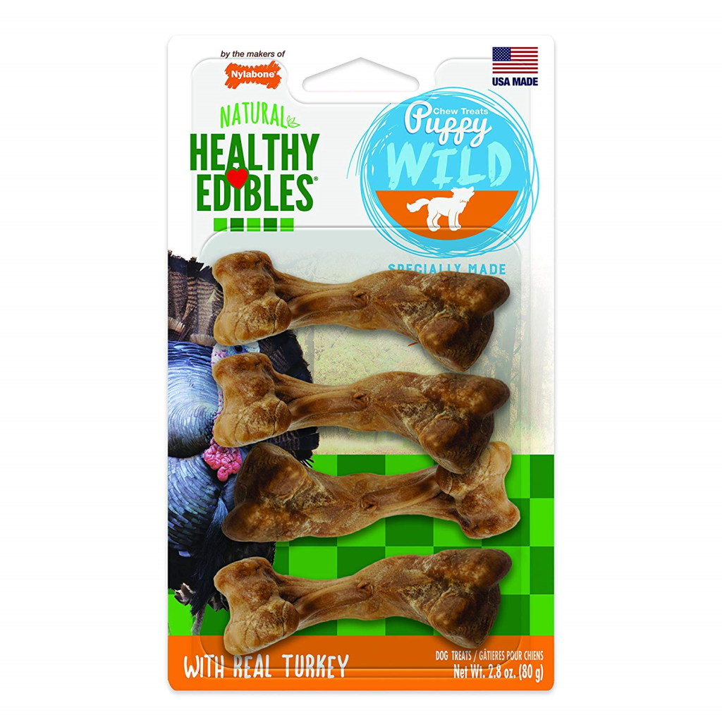 Nylabone Healthy Edibles Wild Turkey Puppy Treat Bone, 4-count