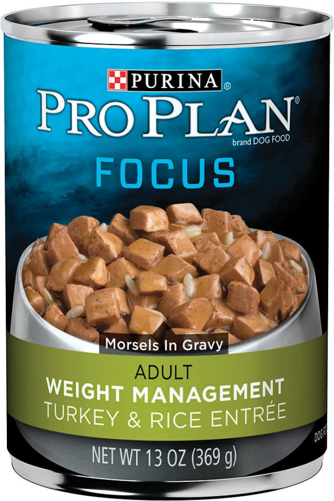 Purina Pro Plan Focus Adult Weight Management Turkey & Rice Entree Morsels in Gravy Canned Dog Food, 13-oz