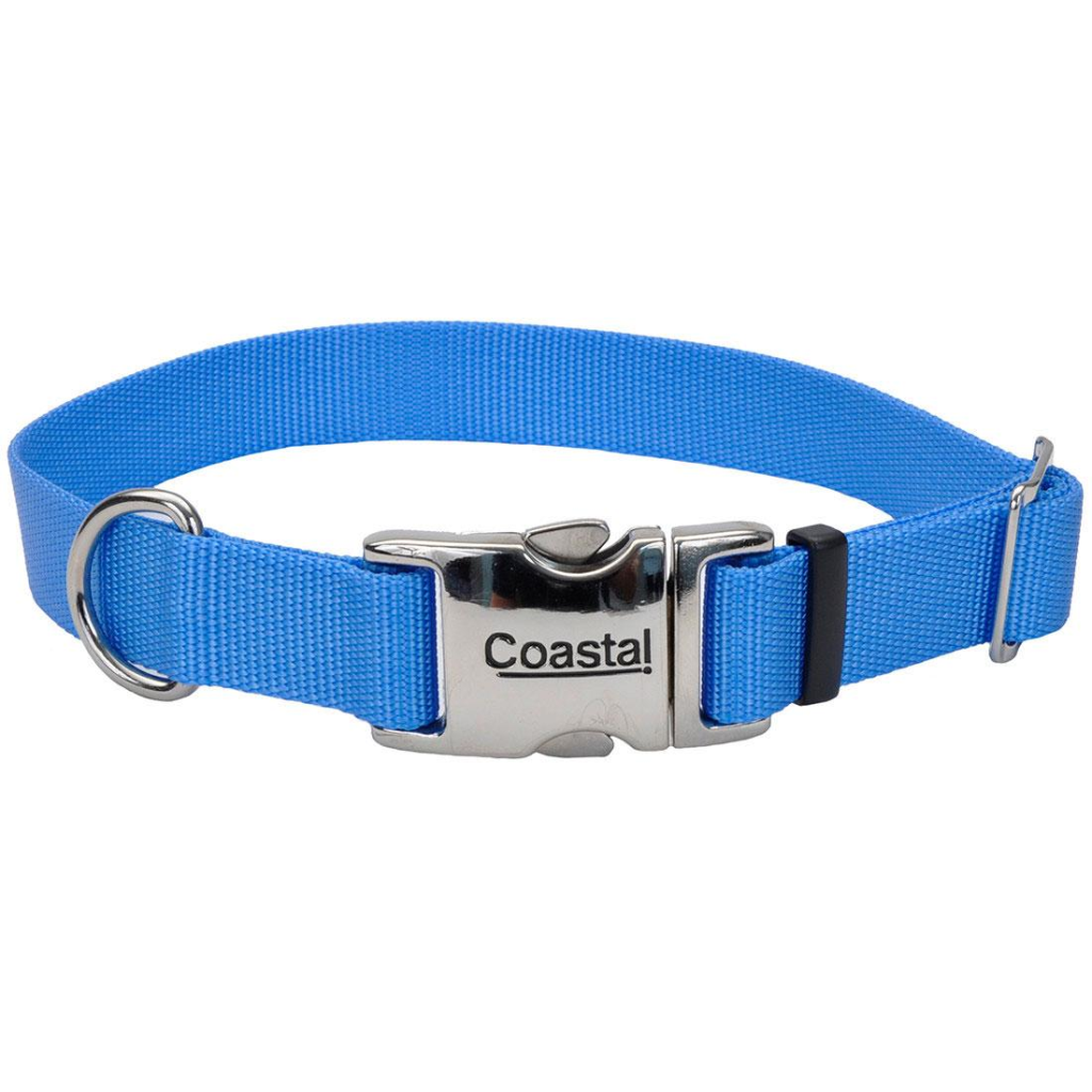 Coastal Adjustable Collar with Metal Buckle for Dogs, Blue Lagoon, 5/8-in x 10-14-in