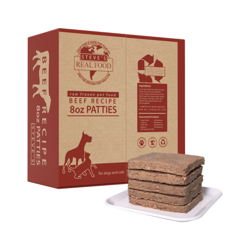 Steve's Real Food Frozen Dog & Cat Food, Beef, Patties, 14-lb