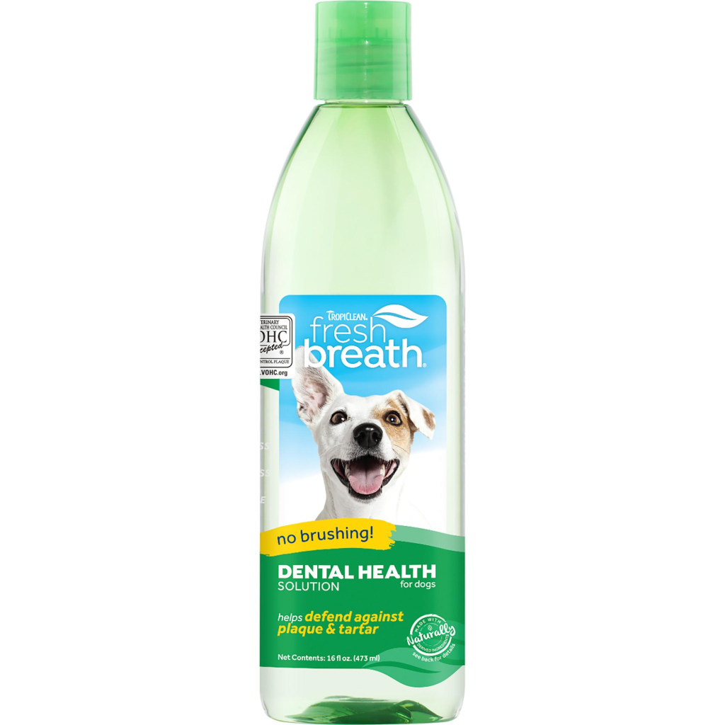 TropiClean Fresh Breath Dental Health Solution Water Additive for Dogs, 16-oz