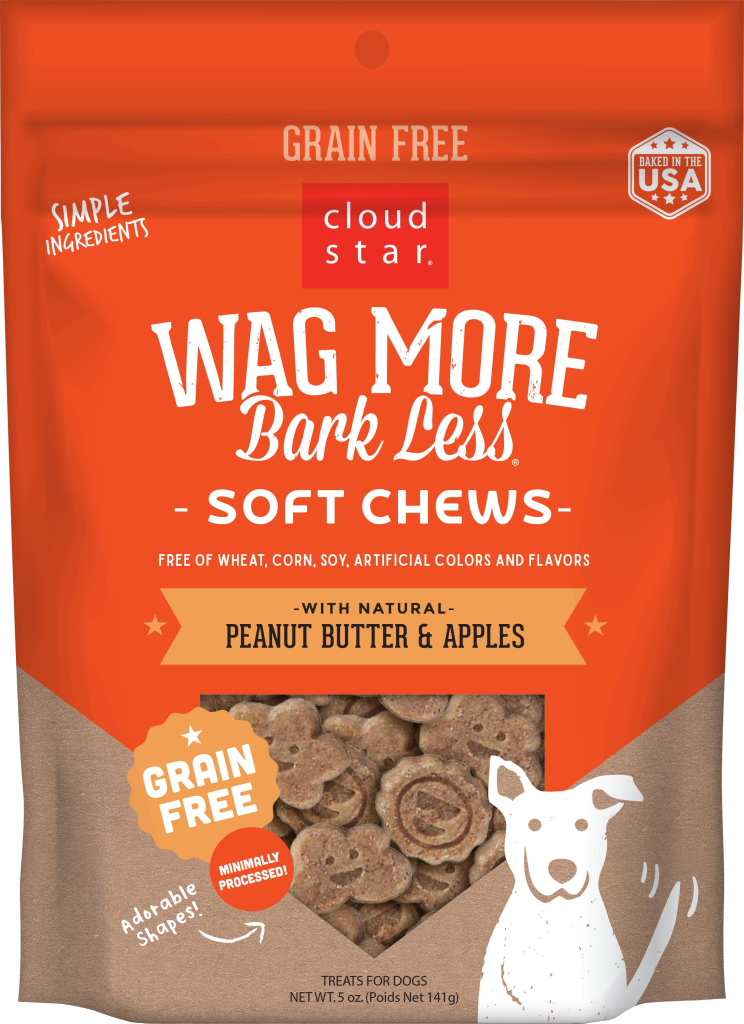 Cloud Star Wag More Bark Less Grain-Free Soft & Chewy with Peanut Butter & Apples Dog Treats, 5-oz